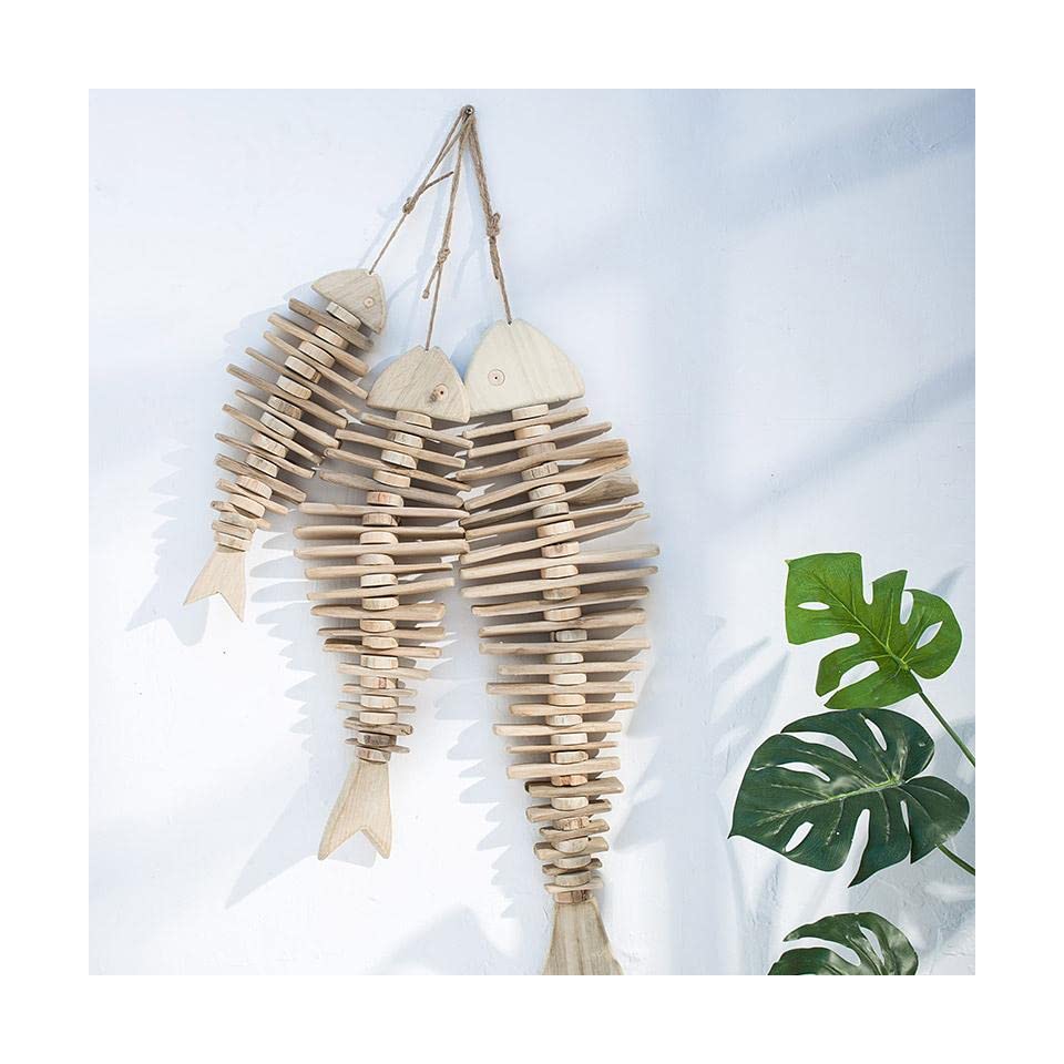 Amazon.co.jp: 木の魚の彫刻の魚の骨ぶら下げ創造的な漁網ぶら下げ装飾